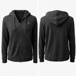 The Black Dog Charcoal Grey Ribbed Knit Full Zip Hoodie Women's Medium 109270